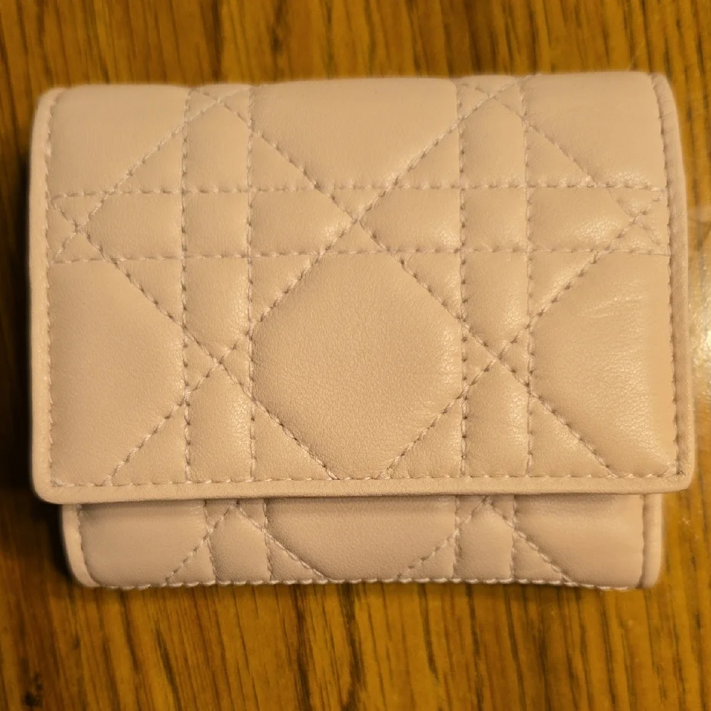 Lady Dior(Like New)Lotus Cannage Lambskin Blush Pink Bifold Wallet
